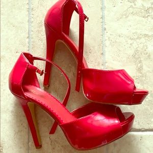 Red high heel pumps